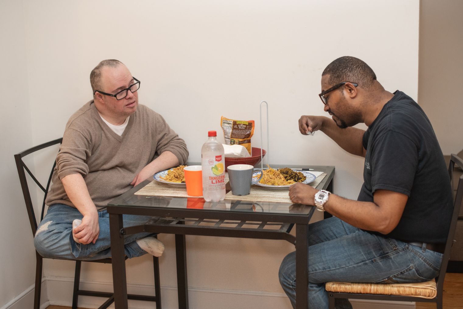 Carlos and Gui having a meal together at home.